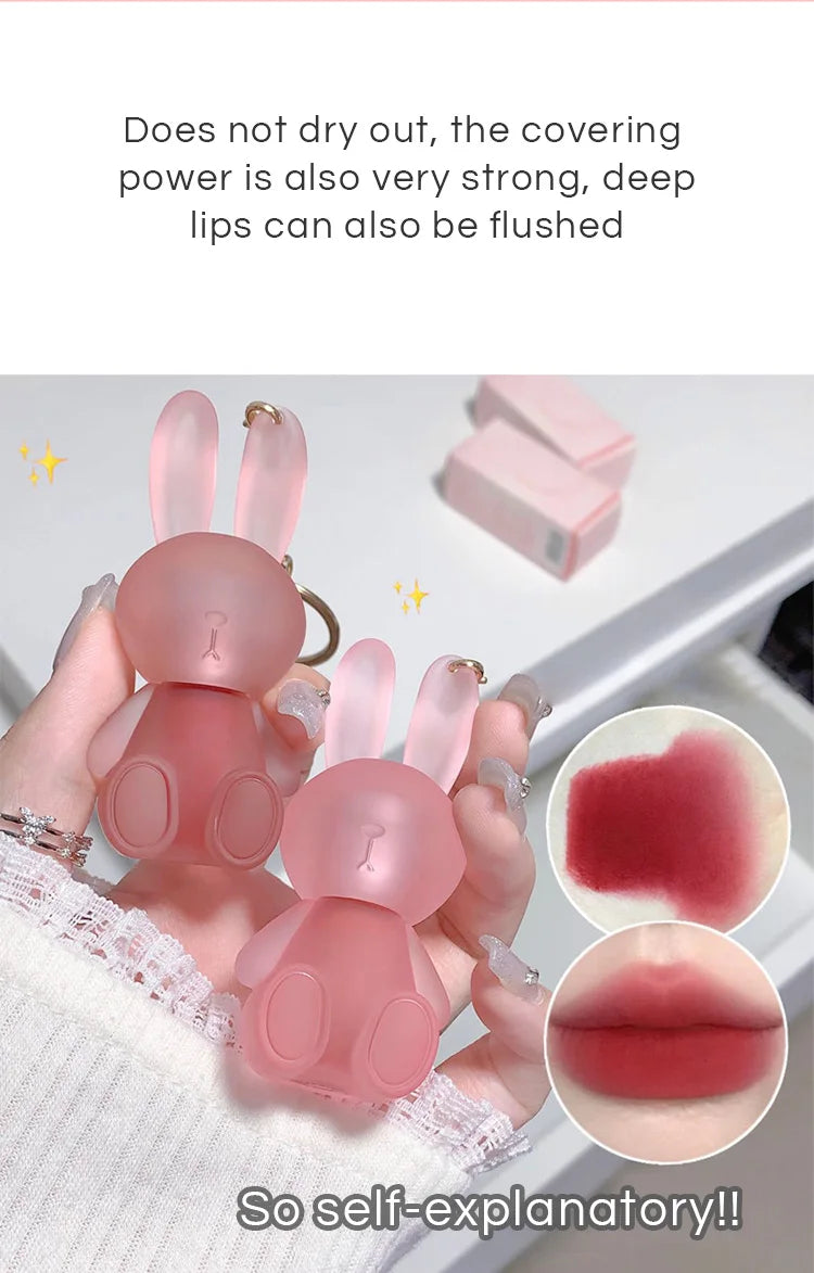 Gege Bear Rabbit Lip Glaze, Matte Velvet Lip Clay Long-lasting Color Non-drying Lipstick