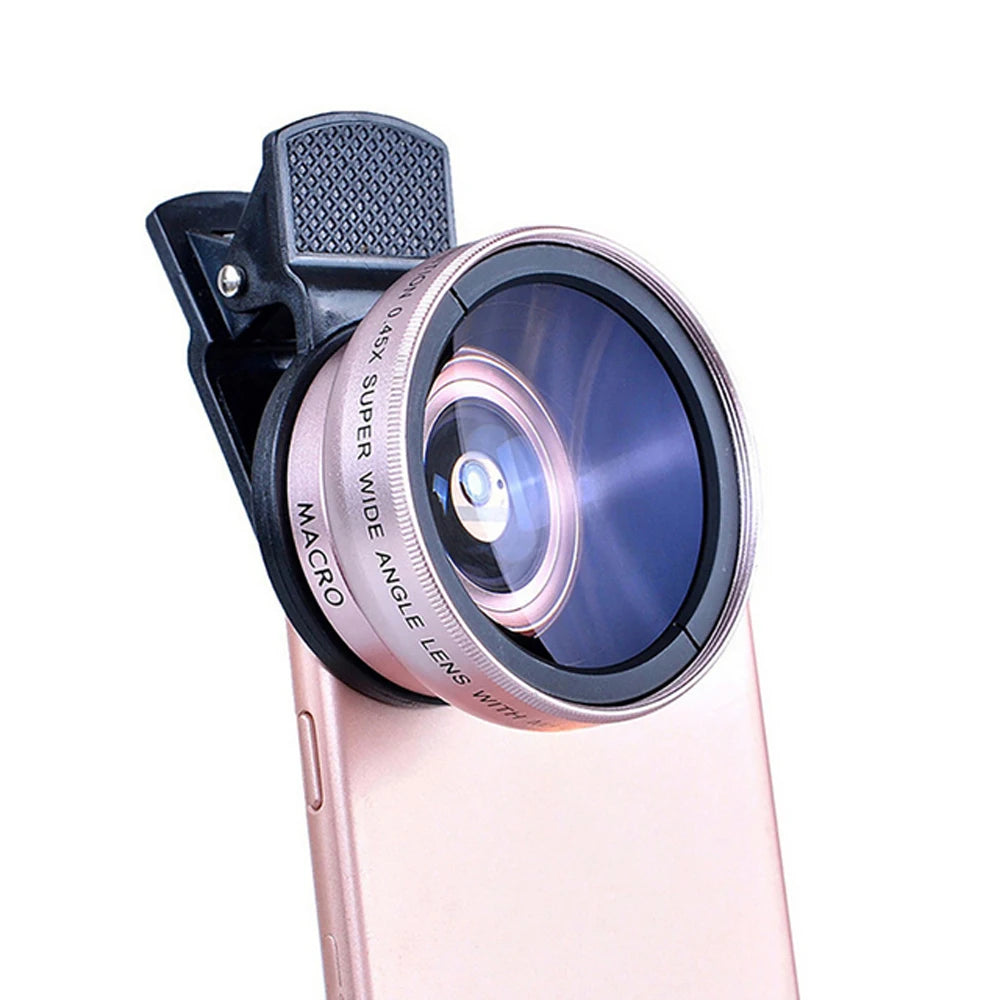 USLION 2 in 1 Phone Lens kit 0.45x Ultra Wide Angle Macro External Cellphones Lens HD Camera Universal Clip 37mm For iPhone Andr