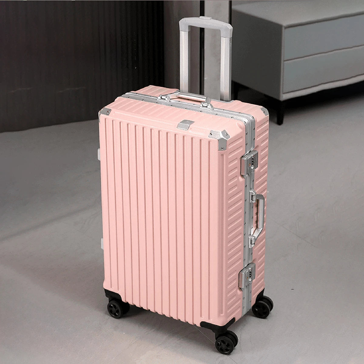 Aluminum Frame Rolling Luggage – 20/24/26/28 Inch USB Travel Suitcase with Combination Lock