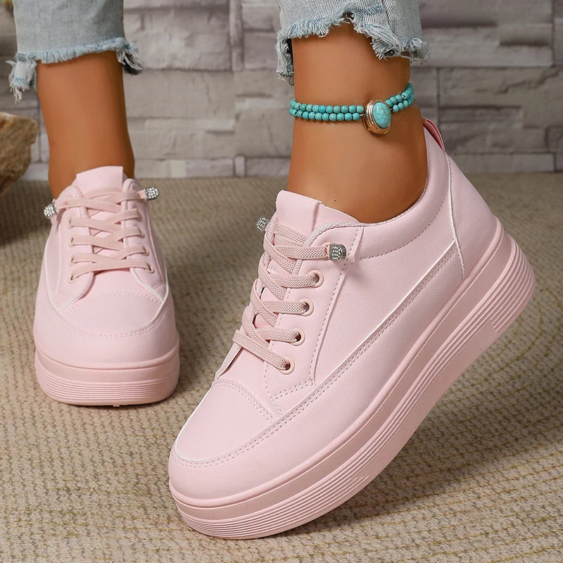 Plus Size Pink Platform Sneakers for Women 2025 – Thick Sole Non-Slip Casual Sports Shoes