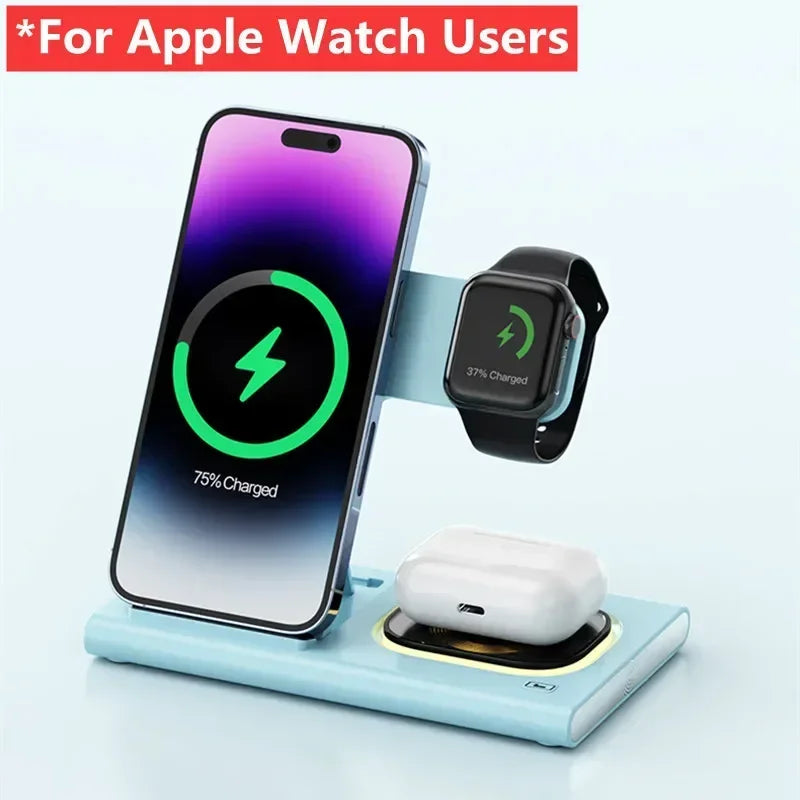 Foldable Wireless Charger Station for iPhone, Apple Watch & AirPods Fast Charging Dock