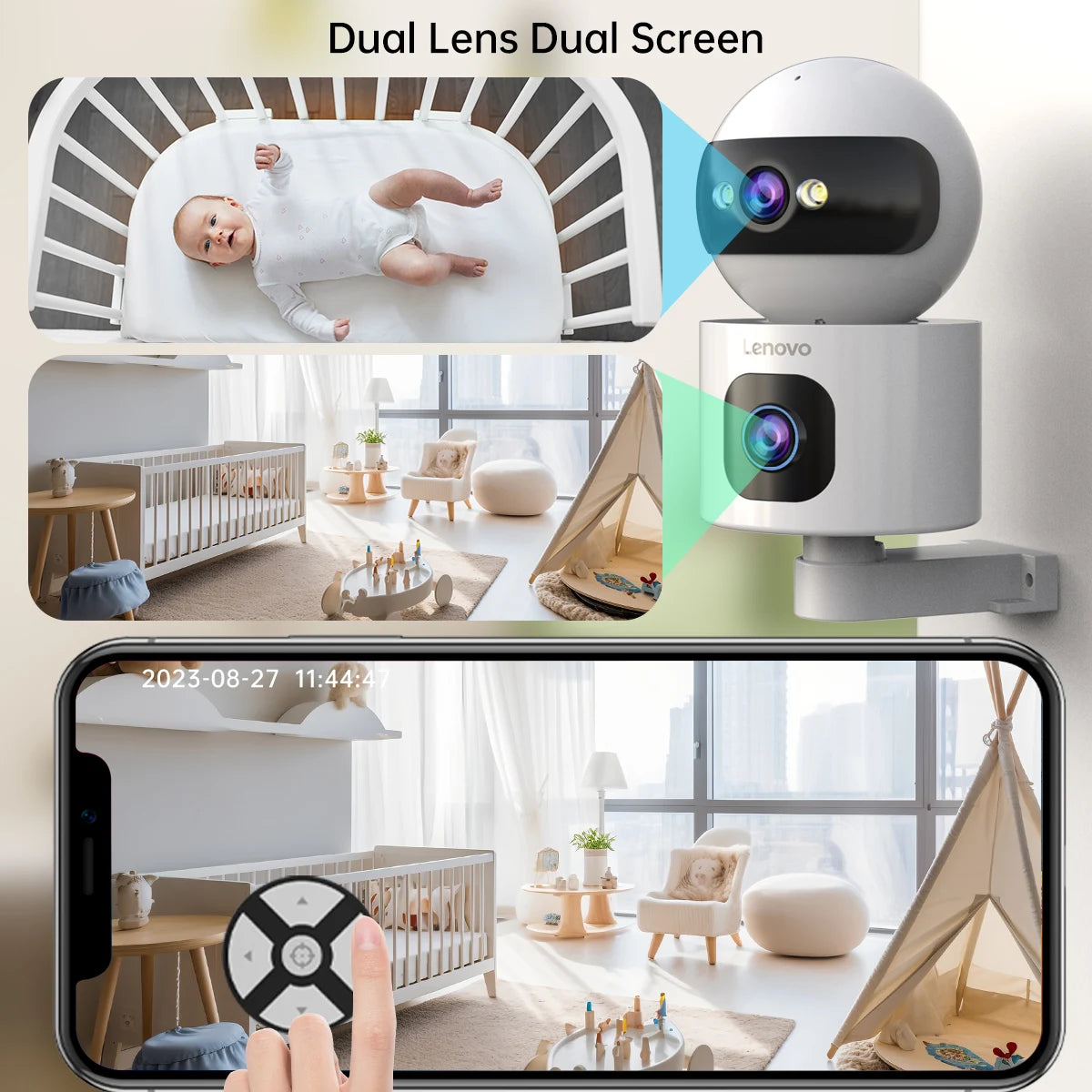 Lenovo 4K Dual-Lens IP Camera 5G WiFi Smart Home Security Baby Monitor with Auto Tracking