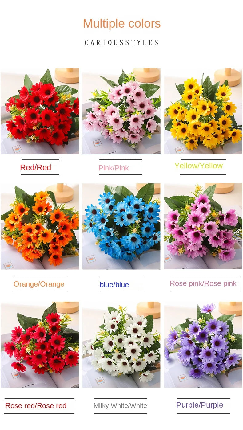 5 Fork 15-Head Artificial Daisy & Chamomile Flower Stems – Wedding & Home Party Decor