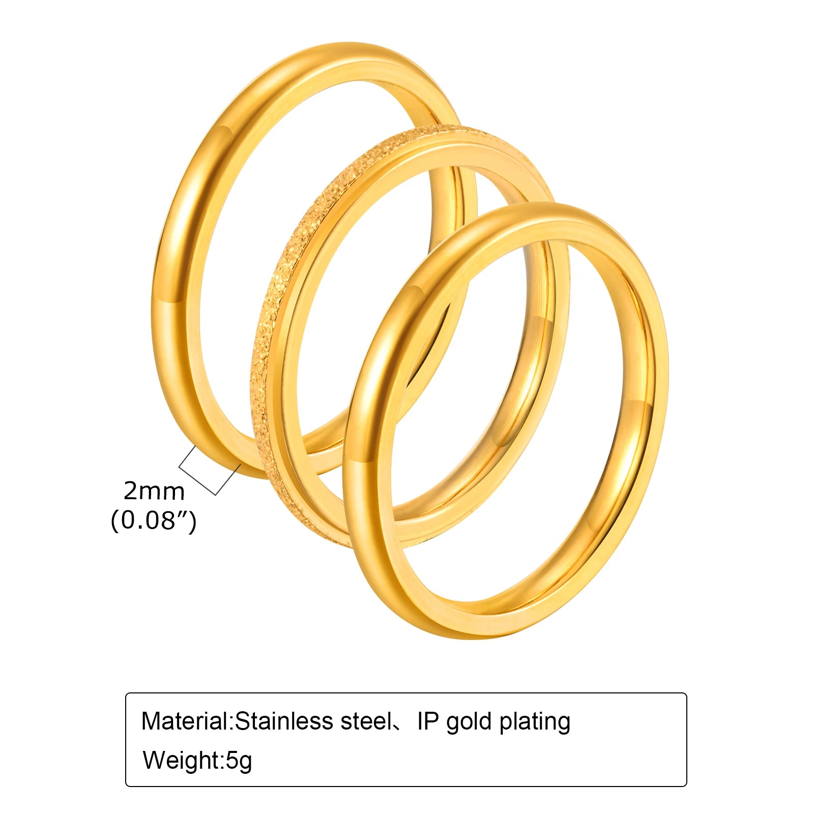 Women’s 3PCS Stainless Steel Slim Rings – Gold Plated 2mm Stacked Finger Bands, Trendy Party Jewelry