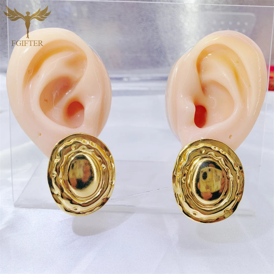 Hyperbole Chunky Earrings Wrinkle Flower Leaf Design Stud Earings Women Golden Stainless Steel Jewelry Accessories Gifts for Her
