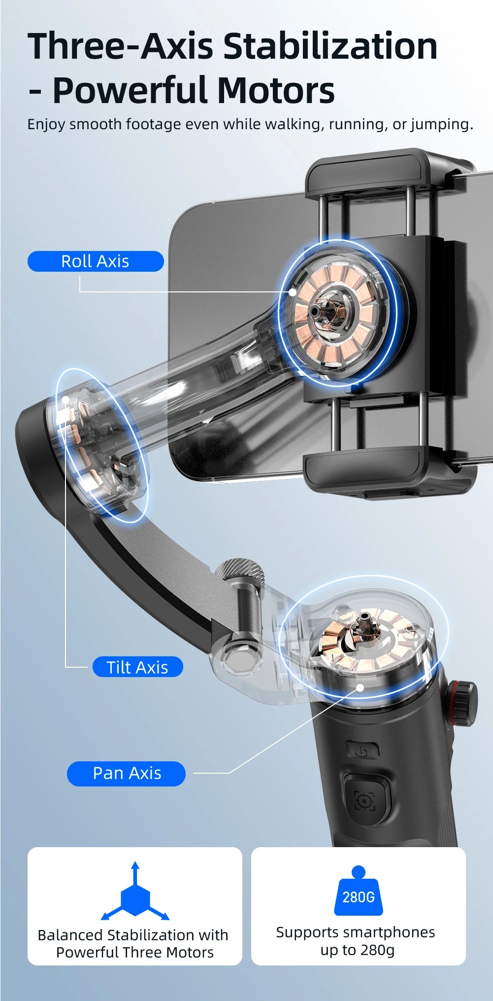 3-Axis Handheld Gimbal Stabilizer for Smartphone – Anti-Shake Video Tripod with Selfie Mode for iPhone & Xiaomi