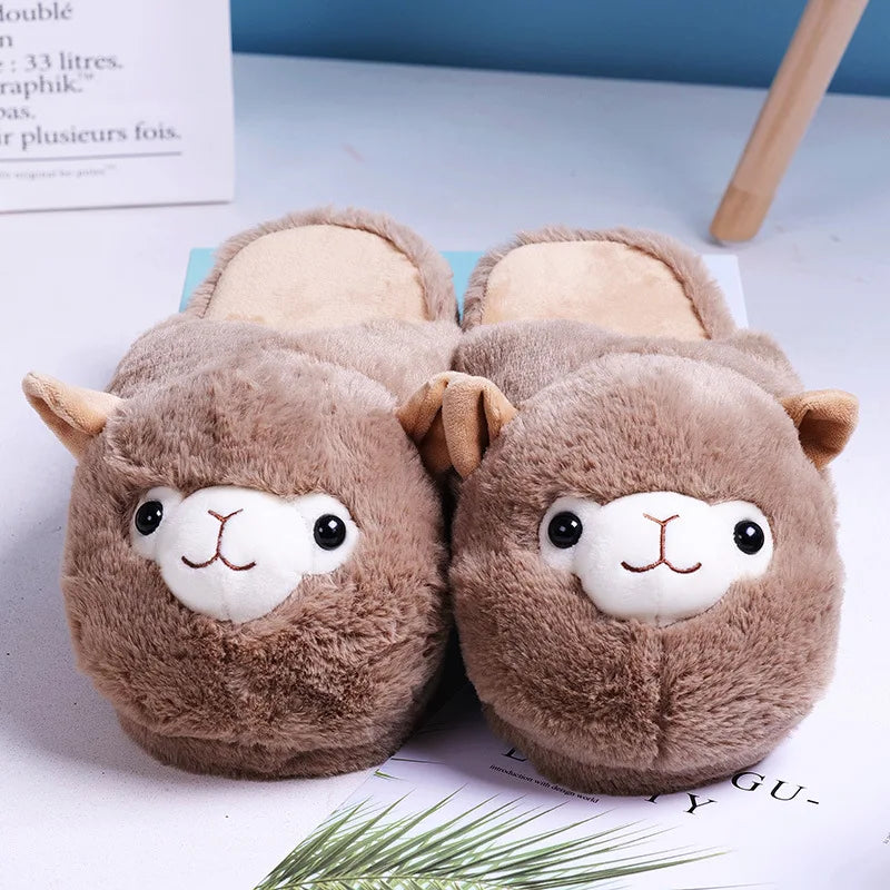 Cute Pink Pig Plush Slippers – Warm Winter Furry Indoor Shoes for Women