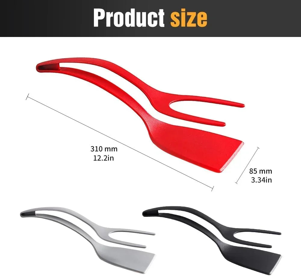 2-in-1 Silicone Egg Flipper Spatula Tongs Non-Stick Kitchen Tool