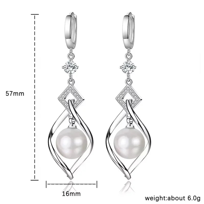 925 Sterling Silver Pearl & Crystal Zirconia Earrings – Gorgeous Wedding & Party Jewelry for Women