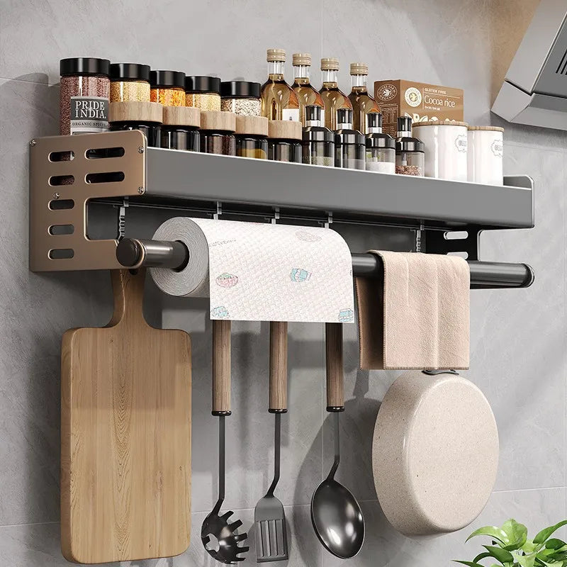 Stylish Wall-Mounted Kitchen Condiment Rack with Oil & Vinegar Storage