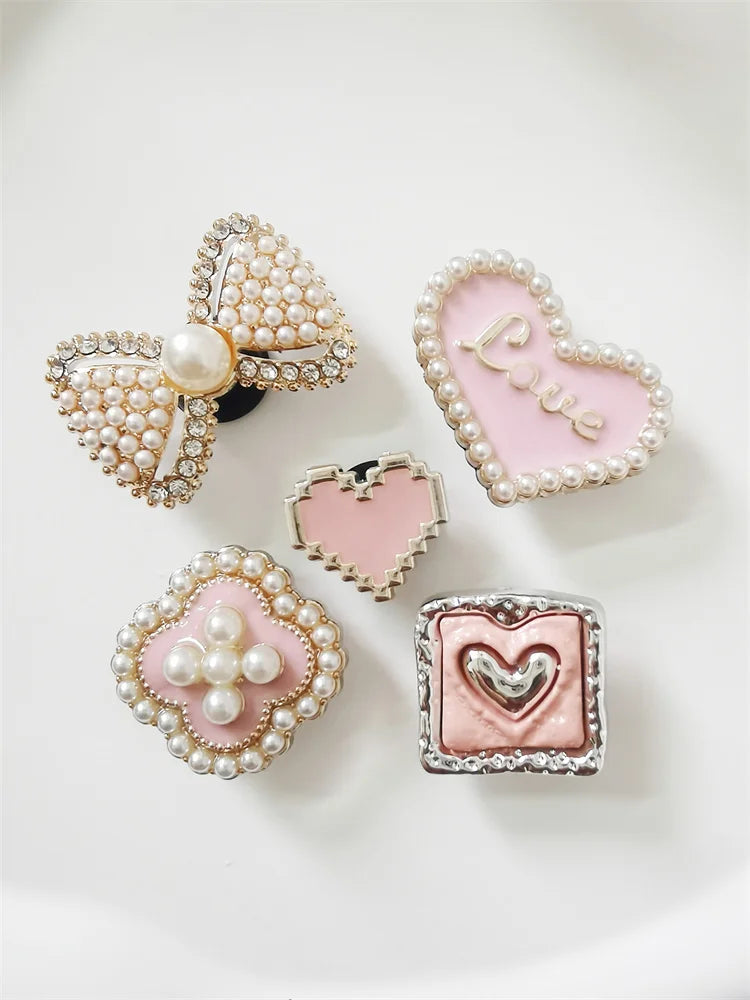 5PCS ABS Shoe Charms Buckles DIY Rhinestone Bowtie Clog Parts Decoration Garden Shoes Accessories For Women Birthday Party Gifts