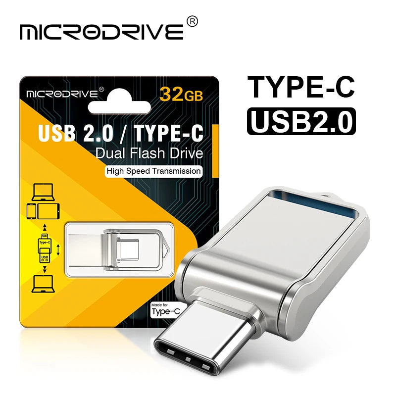 OTG Type-C Metal USB Flash Drive – 32GB/128GB Mini Pen Drive for Smartphones, Huawei & Laptops