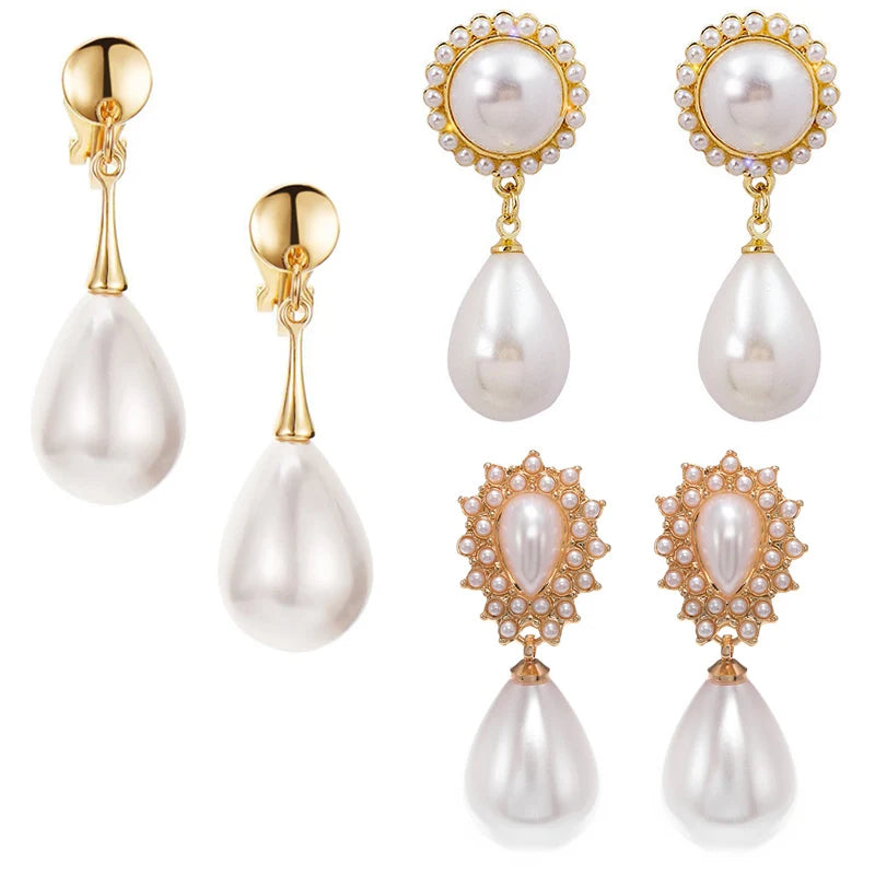 Fashion Waterdrop Baroque Pearl Clip On Earrings Charm Pendant Geometric No Pierced Ear Clips For Women Wedding Jewelry Gifts