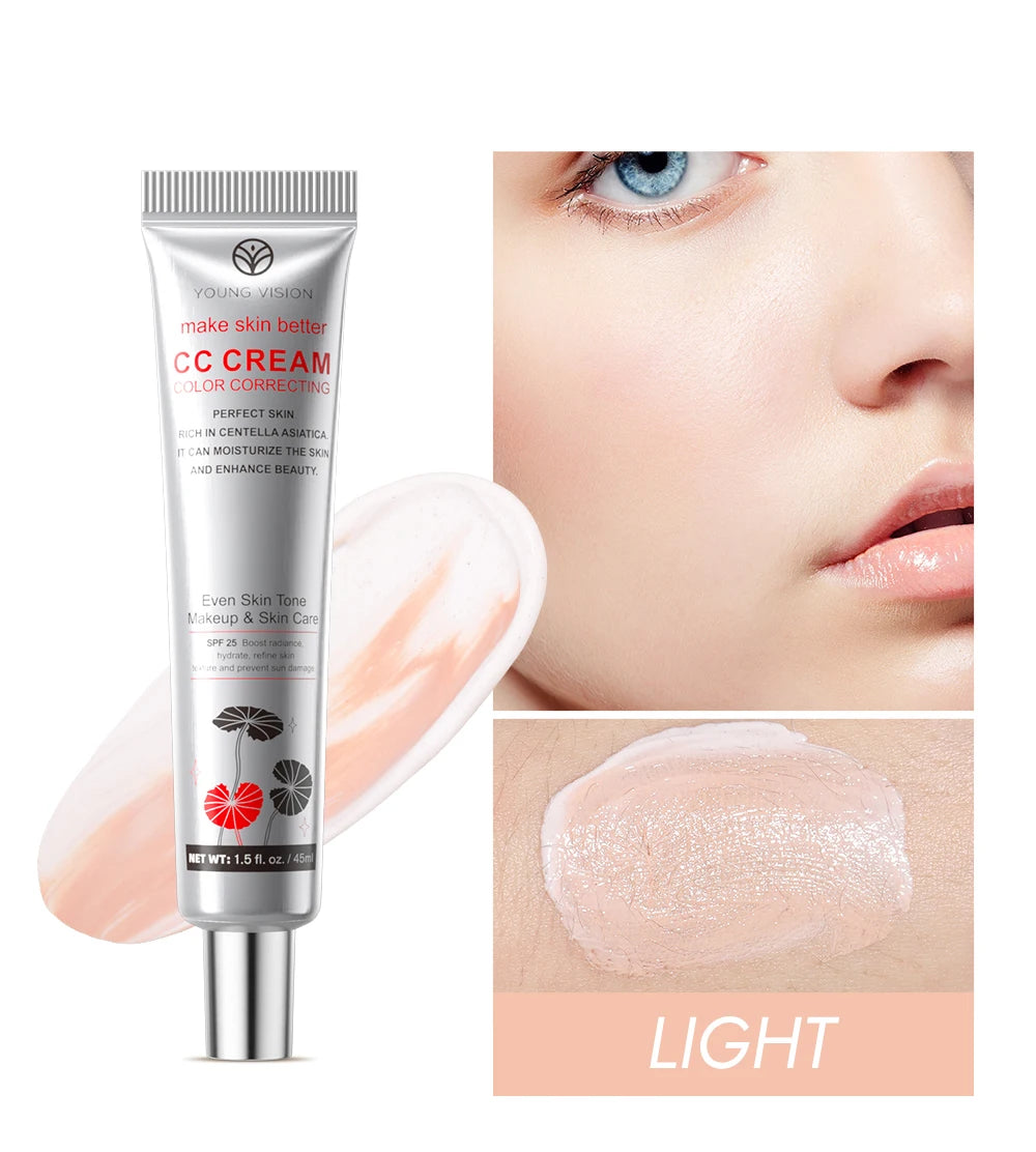 2-Color Brightening CC Cream with Puff – Even Skin Tone & Conceal Pores, Women’s Makeup Cosmetics