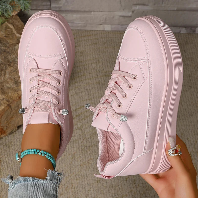 Plus Size Pink Platform Sneakers for Women 2025 – Thick Sole Non-Slip Casual Sports Shoes