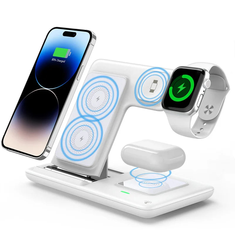 Foldable Wireless Charger Station for iPhone, Apple Watch & AirPods Fast Charging Dock