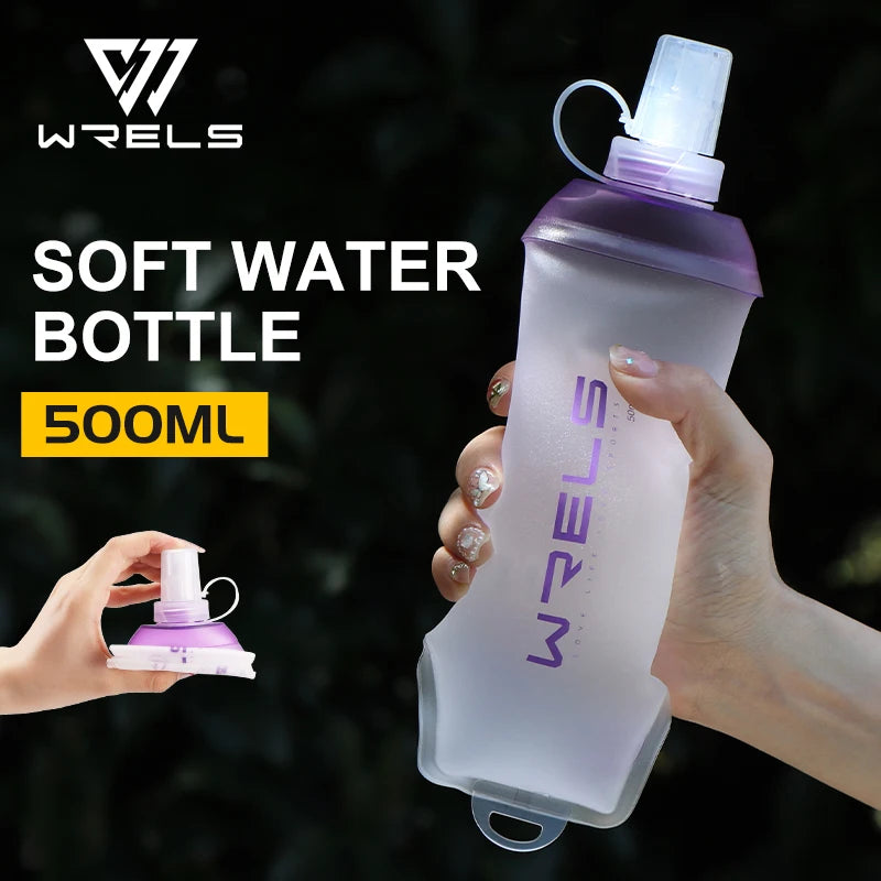 WRELS Foldable Silicone Water Bottle Outdoors Traveling Sport Running Cycling Kettle Healthy Soft Material TPU BPA-Free Kettle