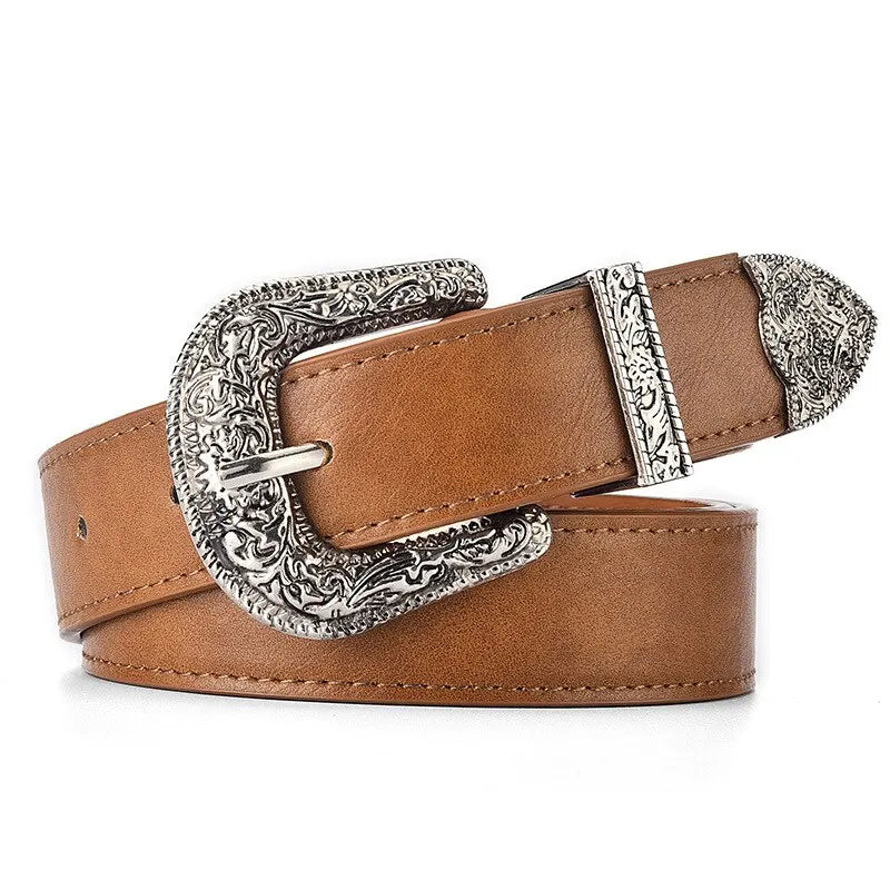 Vintage Carved PU Leather Belt – Punk Hip Hop Y2K Style Unisex