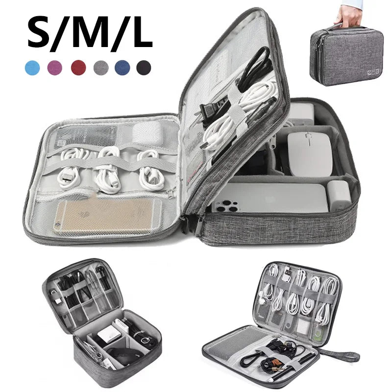 Waterproof Cable Storage Organizer Bag – Portable Travel Electronic Accessories Case for Cables & Chargers