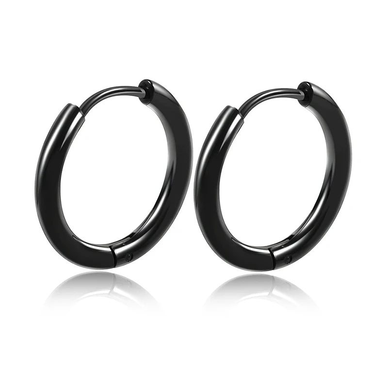 1 Pair Stainless Steel Round Hoop Earrings – 2.5mm Thick Hip-Hop Huggie Jewelry for Women