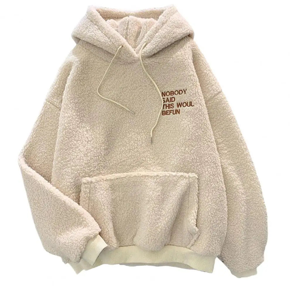 Pink Hooded Harajuku Sweatshirt – Autumn/Winter Fleece Pullover for Women