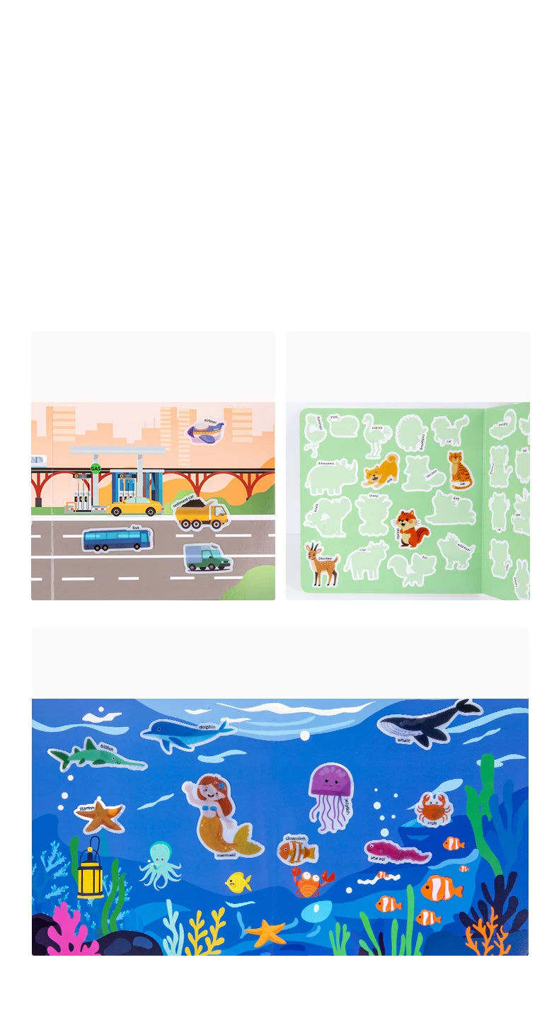 Reusable Magic Sticker Book – DIY Cartoon Animal Puzzle Learning Toy for Kids