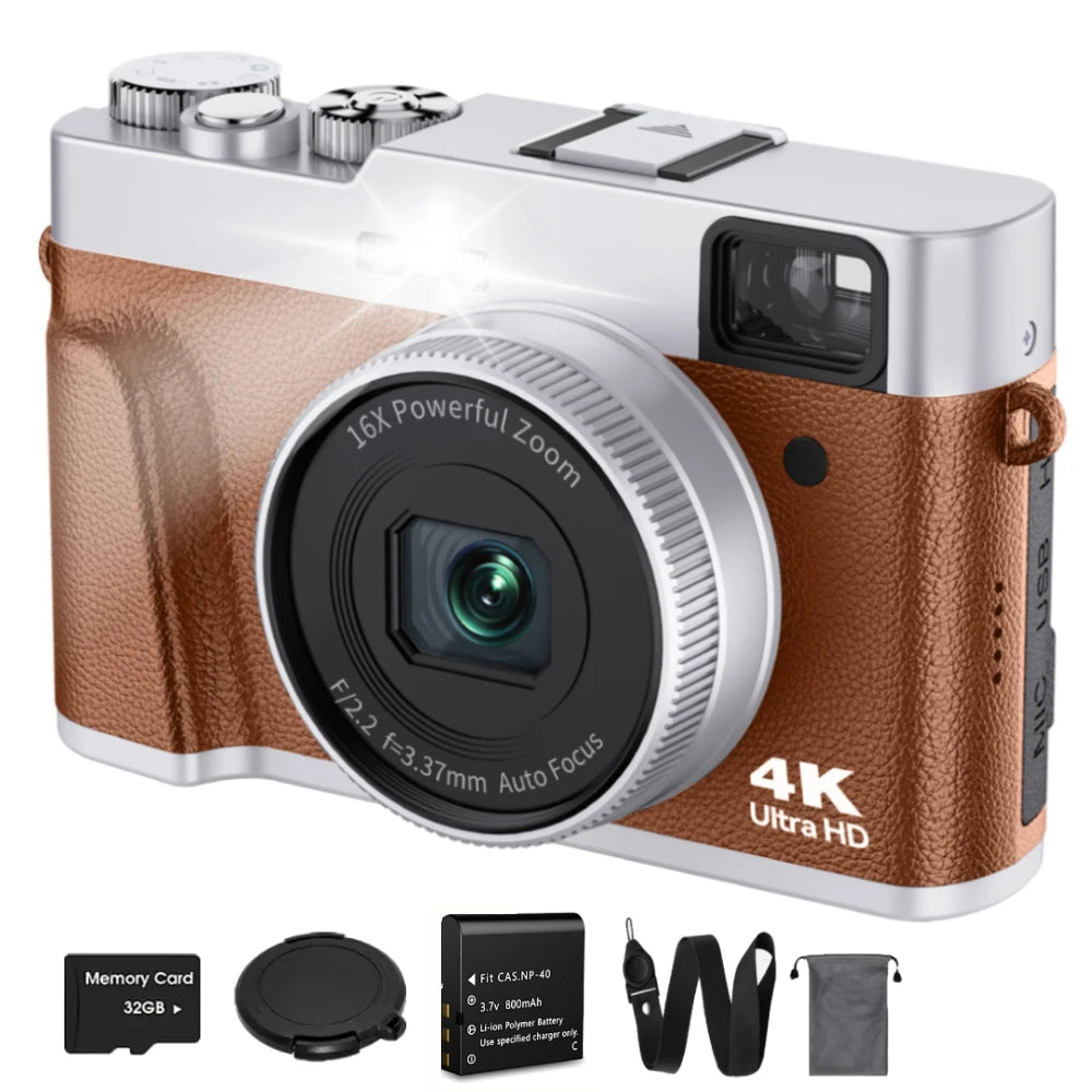 4K 48MP Auto Focus Vlogging Camera with Flash & Viewfinder – YouTube Video Camera with Anti-Shake & Dial Control