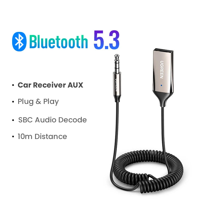 Bluetooth 5.3 Car Audio Receiver Wireless Hands-Free Adapter AUX 3.5mm