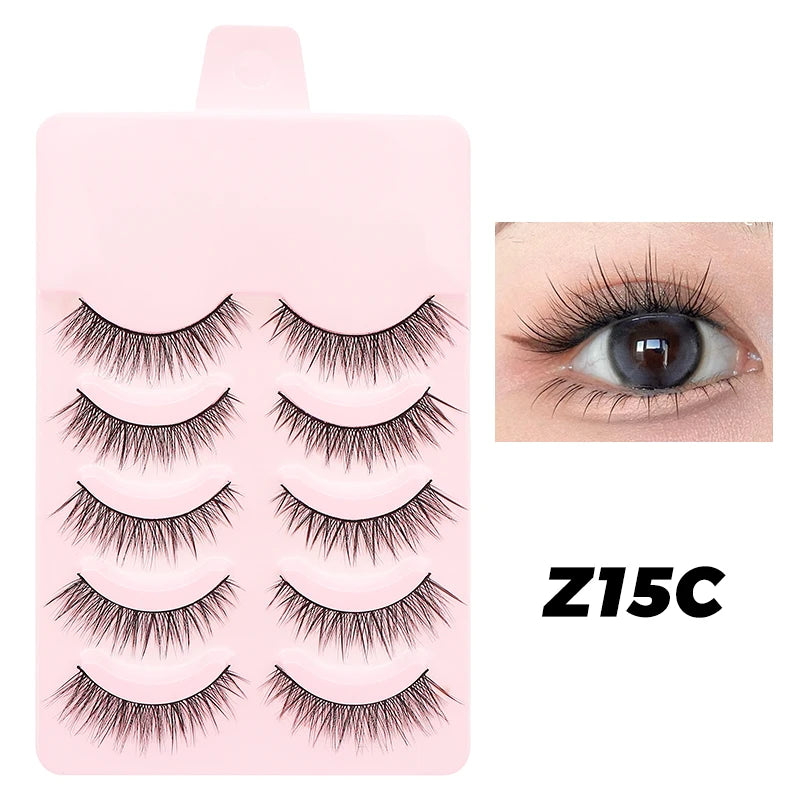 DINGSEN Anime Fake Eyelashes – 5 Pairs Natural Manga Lashes with Clear Band
