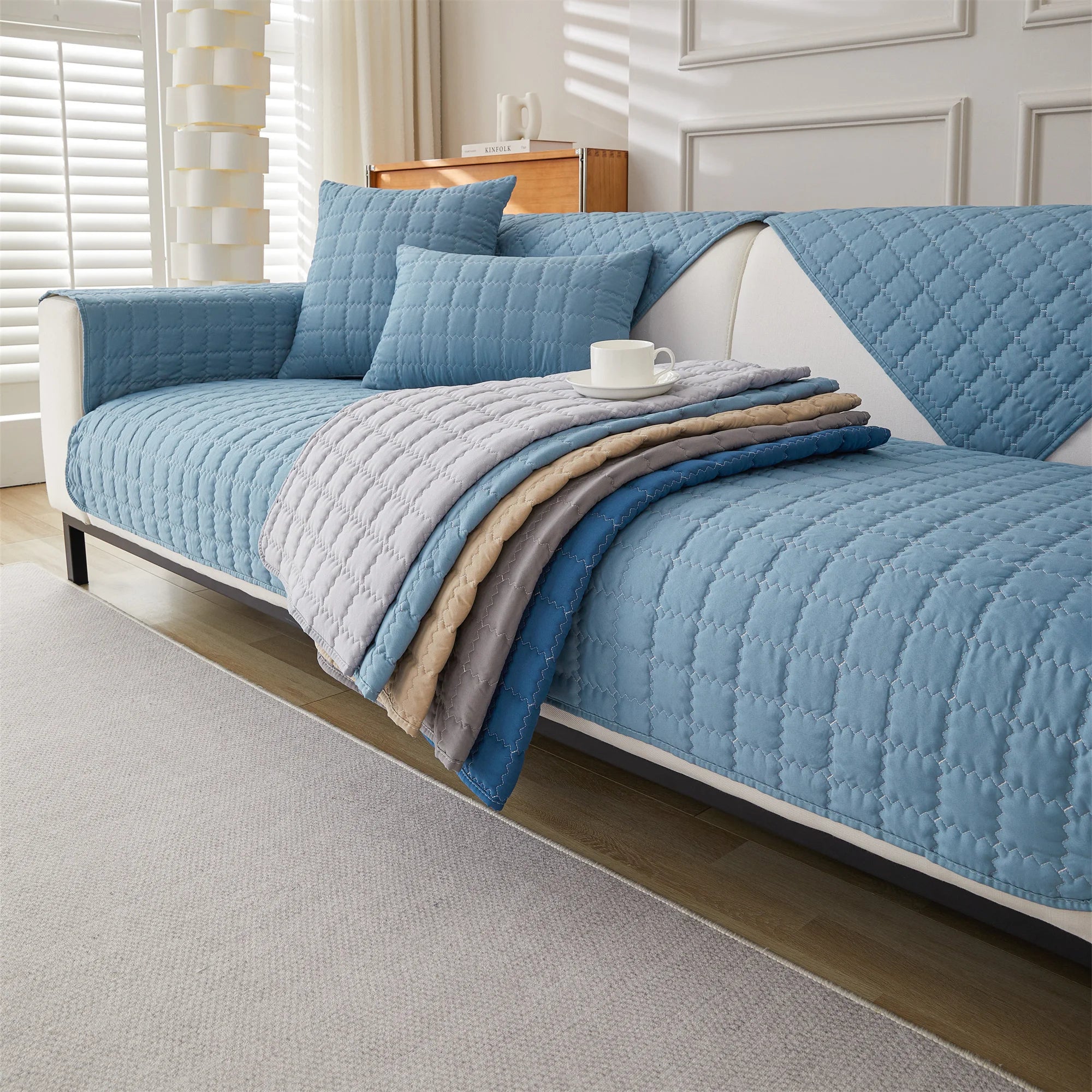 1pc Plain Simple Solid Quilted Anti-Slip Sofa Cover, Sofa Slipcover Furniture Protector For Bedroom Office Living Room Home Deco