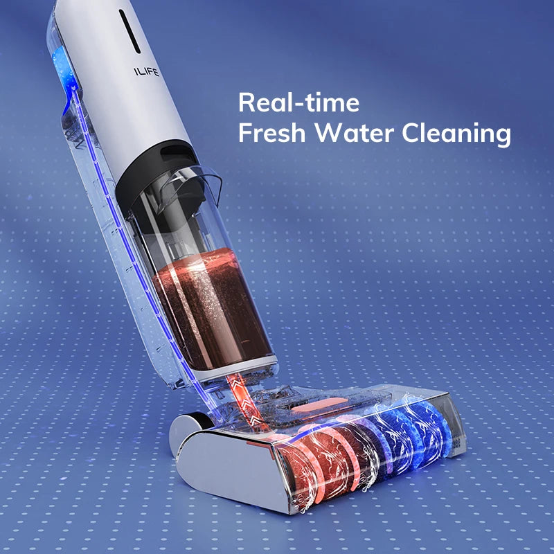 ILIFE W90 Cordless Wet & Dry Smart Vacuum Mop – 5500Pa Suction, 1-Min Self-Cleaning, Dual Water Tank