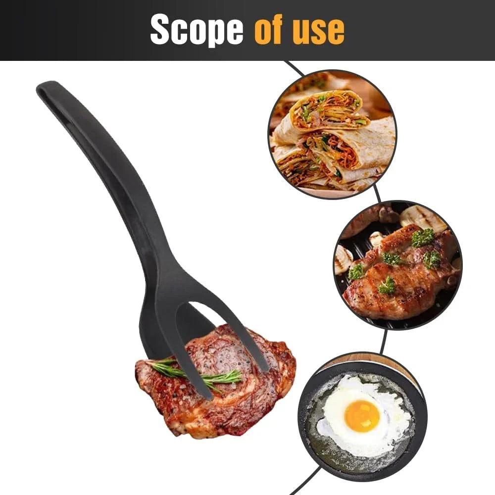2-in-1 Silicone Egg Flipper Spatula Tongs Non-Stick Kitchen Tool