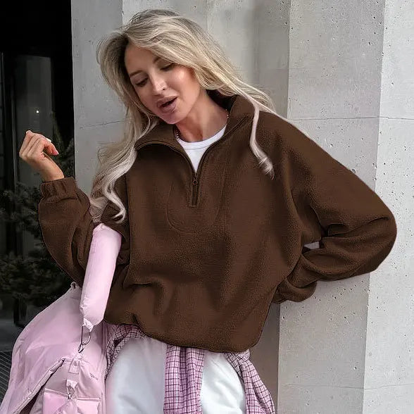 Pink Lamb Fleece Hoodie – Women’s Casual Thick Zipper Pullover Streetwear