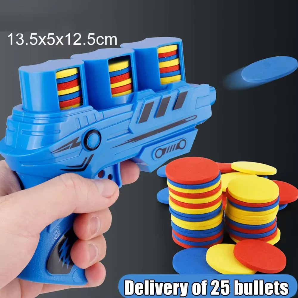 Kids Flying Saucer Gun Toy – Foam Disc Shooter with 25pcs Mini Soft Bullets
