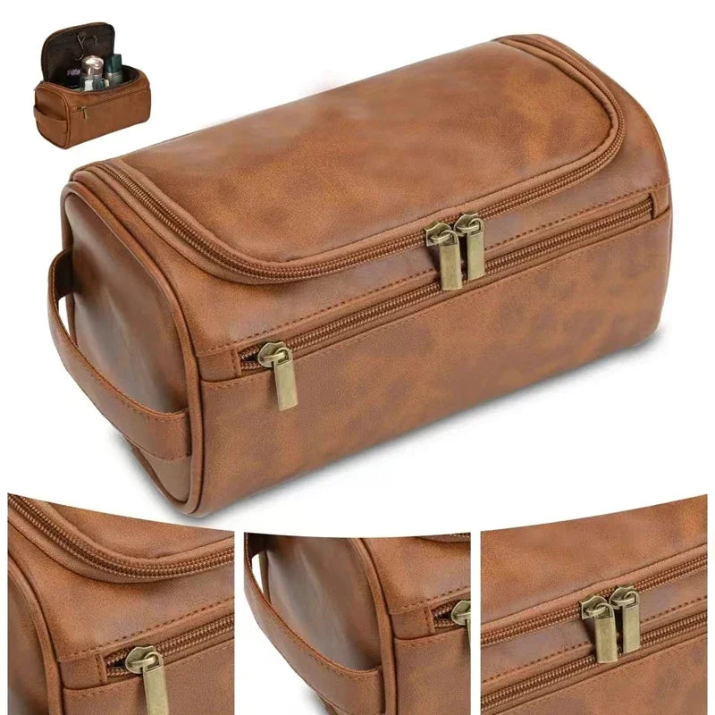 For Traveling Large Cosmetic Bag Leather Toiletry Bag for Men Women Dopp Kit Mens Hanging Toiletry Bag