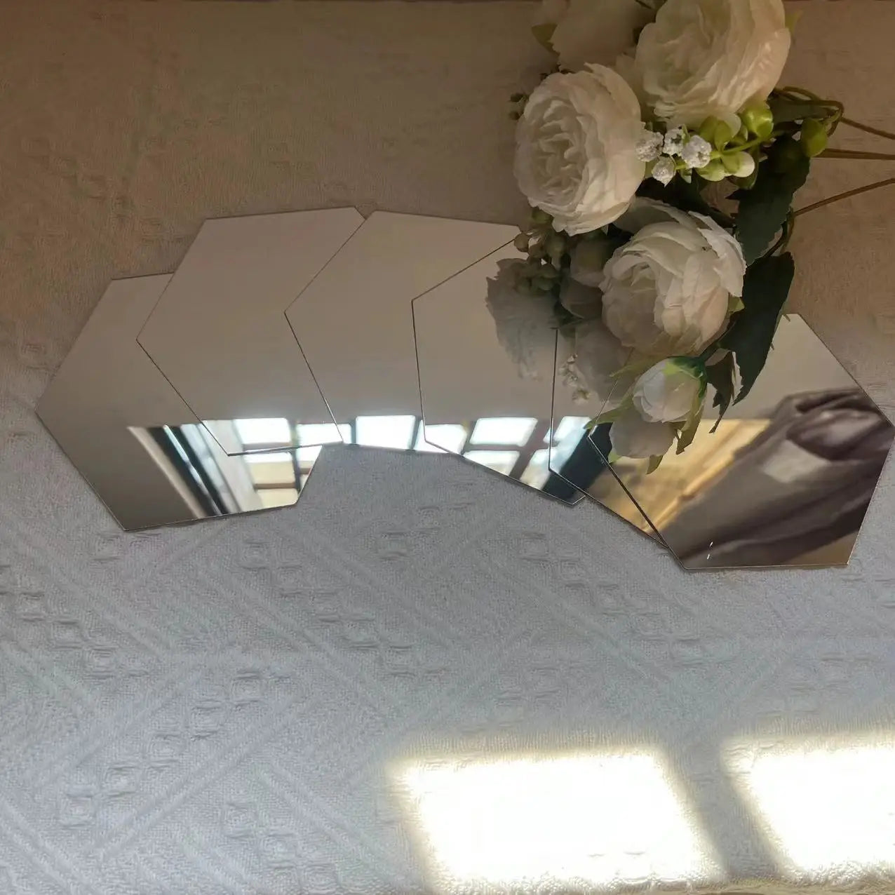 6/12pcs 3D Hexagon Mirror Wall Stickers – Rose Gold DIY Home & TV Background Decor