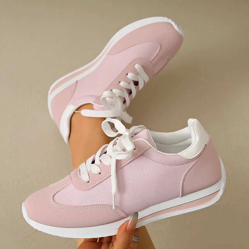 Lace-Up Pink Platform Sneakers for Women – Lightweight Patchwork Comfort Shoes