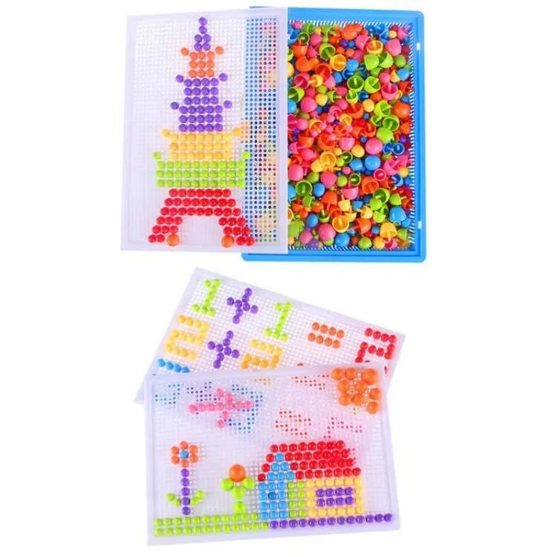 296pcs 3D STEM Building Puzzle Toy – Educational Mushroom Nail Design Learning Board Game for Kids