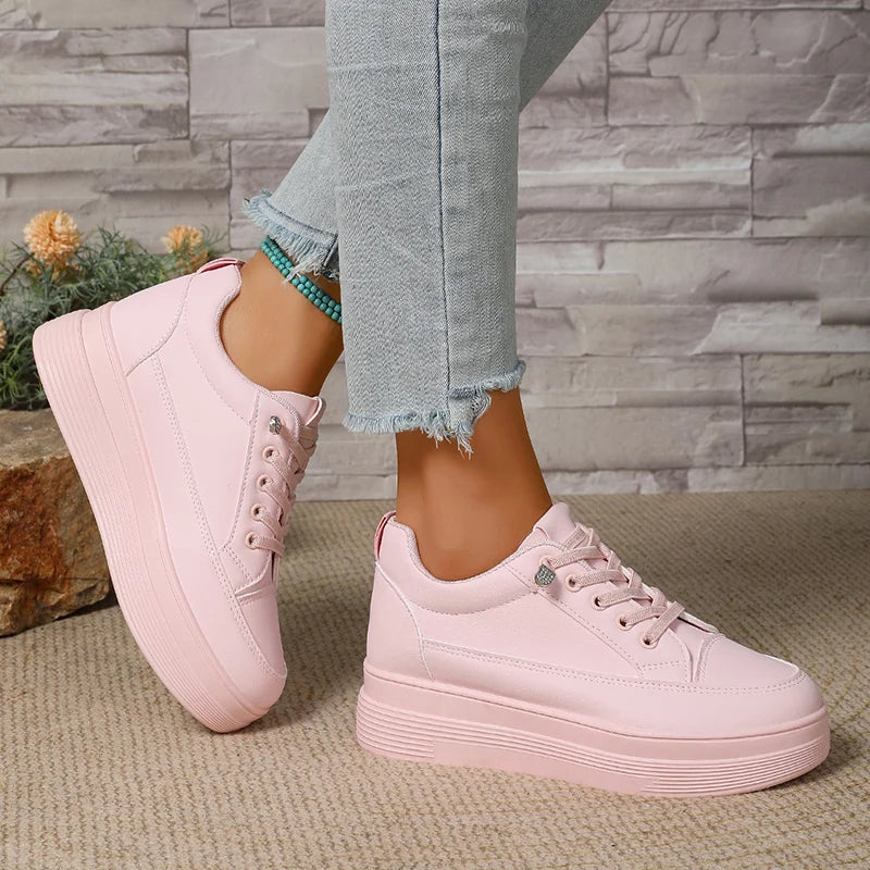 Plus Size Pink Platform Sneakers for Women 2025 – Thick Sole Non-Slip Casual Sports Shoes