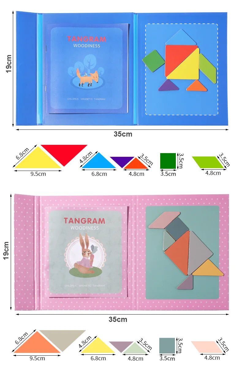 Magnetic Wooden Tangram Puzzle Book – Montessori Educational Toy for Kids
