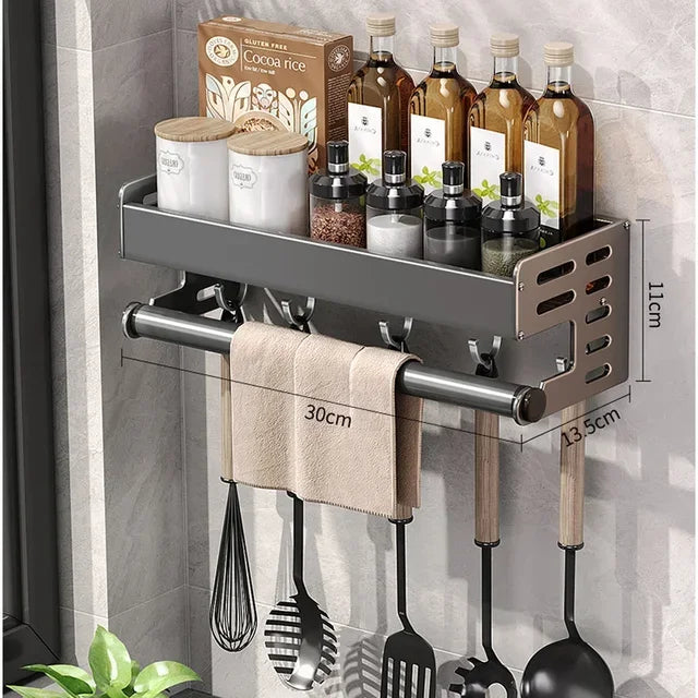 Stylish Wall-Mounted Kitchen Condiment Rack with Oil & Vinegar Storage