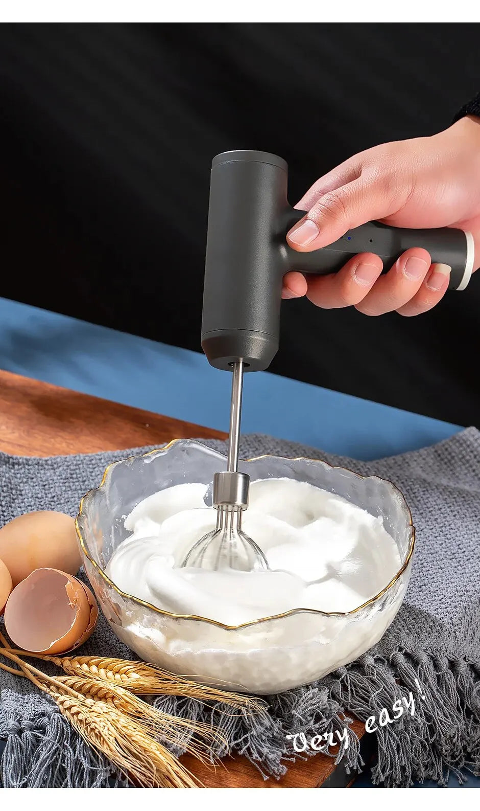 Wireless 3-Speed Electric Food Mixer Portable Egg Beater for Baking