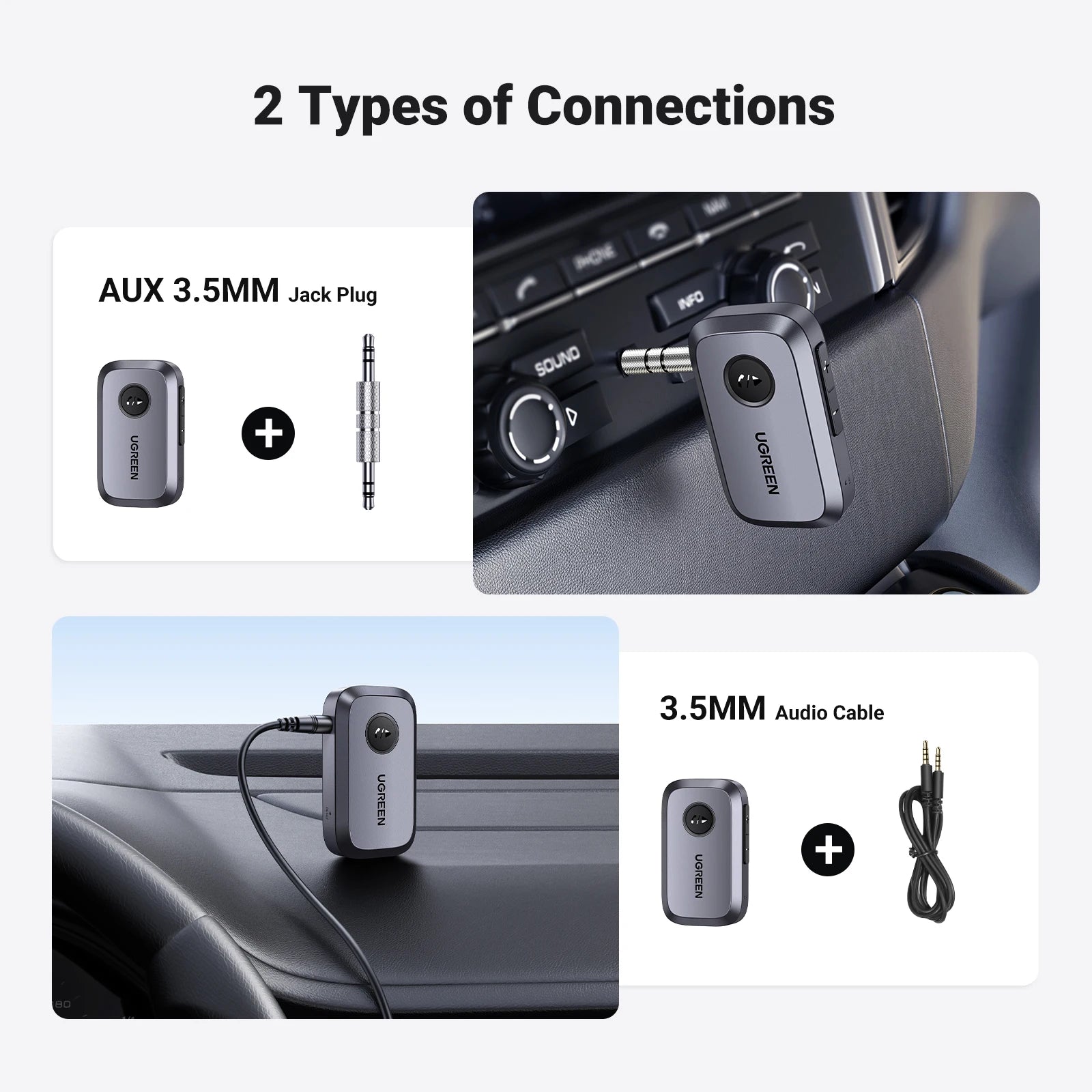 UGREEN Bluetooth Audio Receiver – Wireless 3.5mm Car Adapter, Handsfree Bluetooth 5.3
