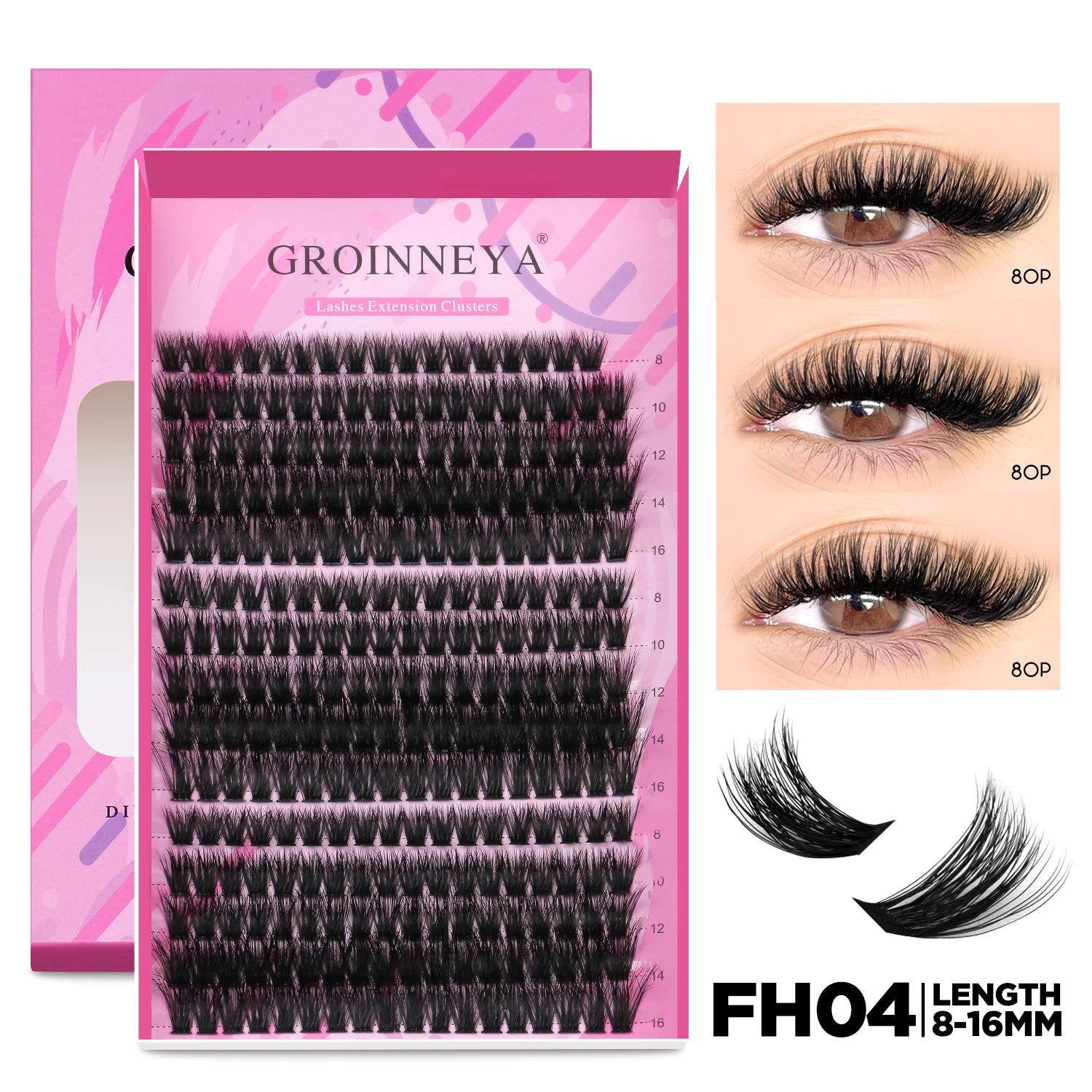 GROINNEYA DIY Lash Extension Kit – Individual Cluster Mix Lashes with Bond & Seal for At-Home Use