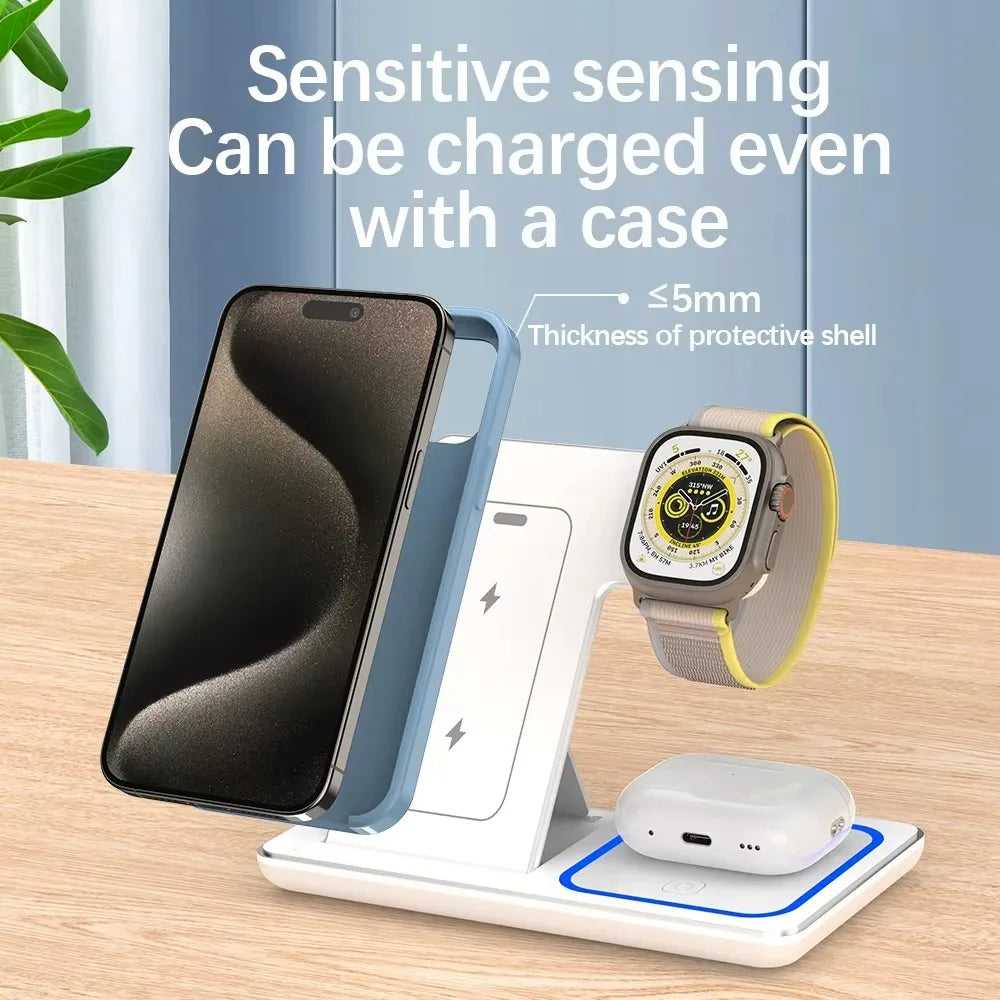 Foldable Wireless Charger Station for iPhone, Apple Watch & AirPods Fast Charging Dock