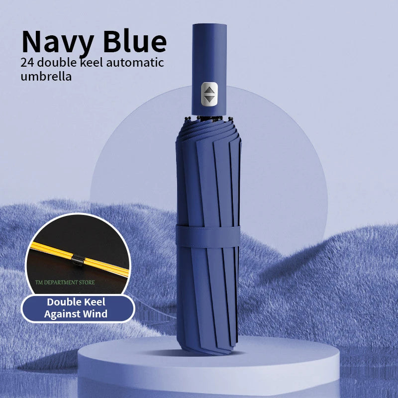 24-Bone Windproof Anti-UV Umbrella – Fully Automatic Foldable Travel Umbrella for Men & Women