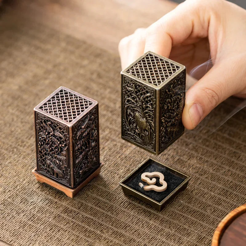Square Xiangyun Alloy Incense Burner – Chinese Plum Vertical Aromatherapy Holder for Home Décor