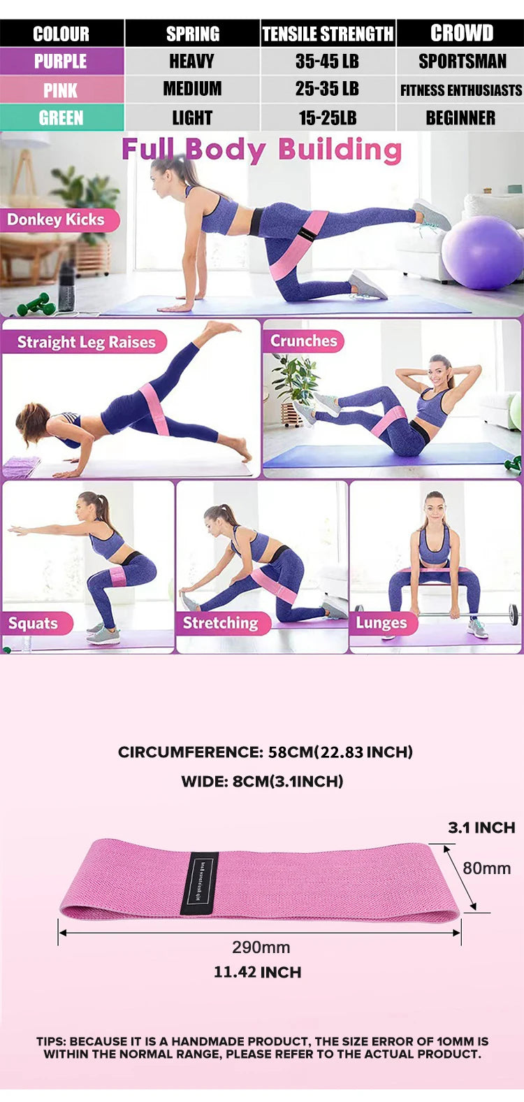 Women’s Resistance Band Set – 3-Level Stretch Bands for Yoga, Squats & Glute Workouts