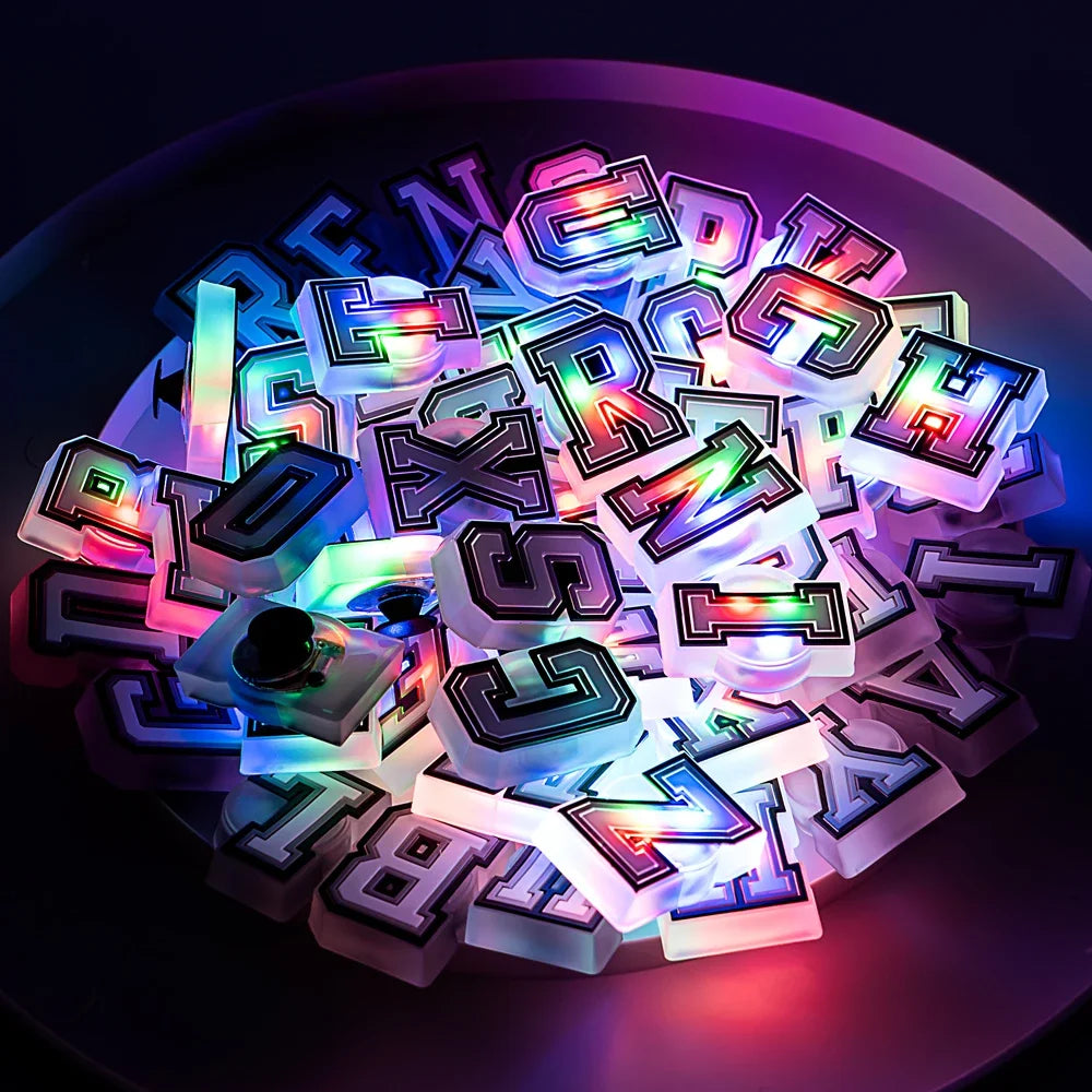 1/26pcs Letter LED Pins for Kids Lighted Shoe Charms Glowing Accessories Shoe Decorations Gifts Sandals Clog Buckles Ornament