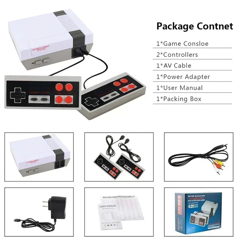Retro 8-Bit Game Console with Dual 4-Button Controllers – HDMI Mini Classic Gaming System Built-in 620 Games